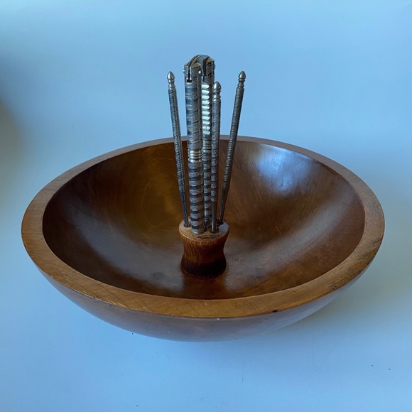 Vintage Baribocraft Nut Bowl Set: Wooden Bowl, Nutcracker, 4 Picks,  1970s - Picture 1 of 10